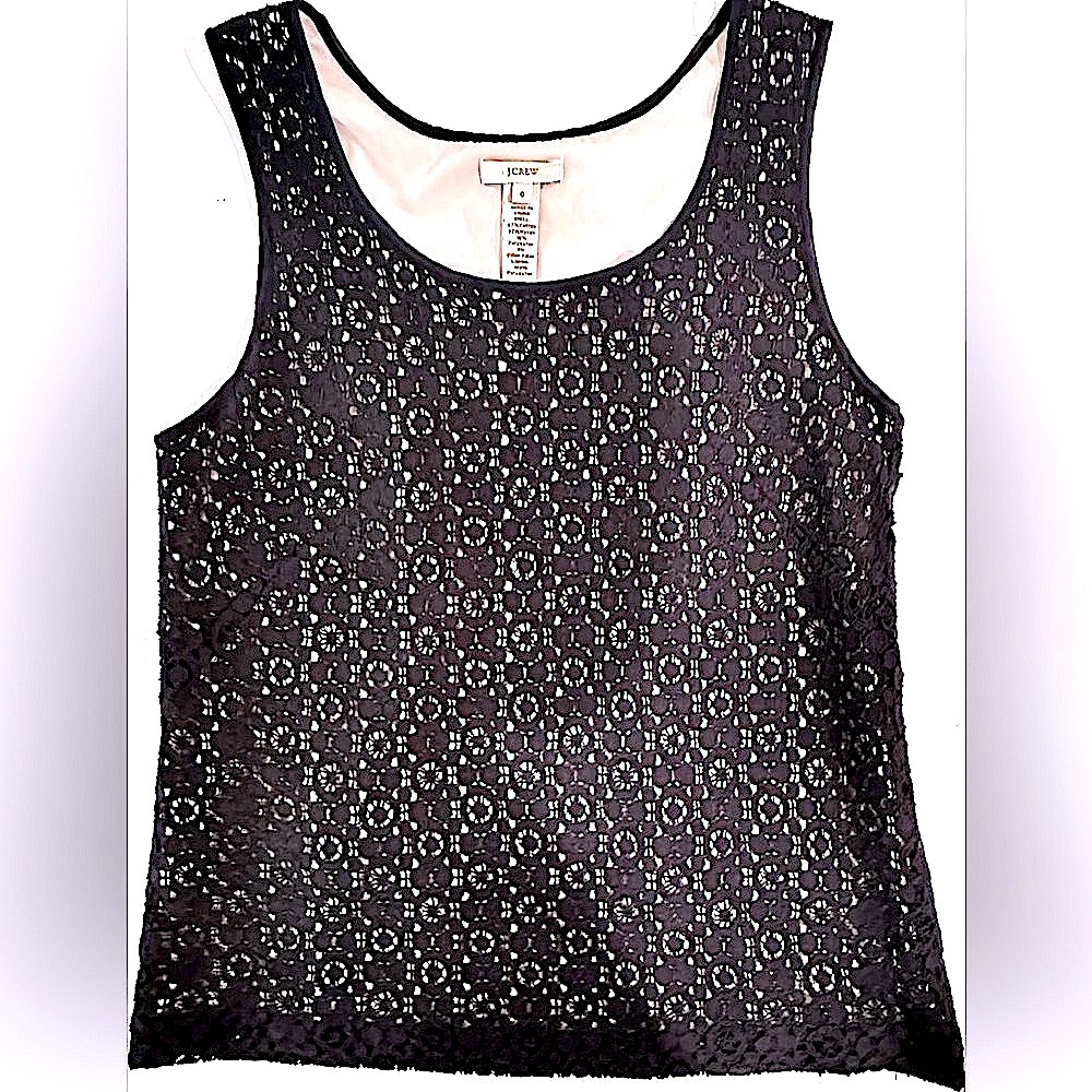 Retro Y2K J Crew Eyelet Black Beige Lace Overlay Sleeveless Top Women’s 0 | XS